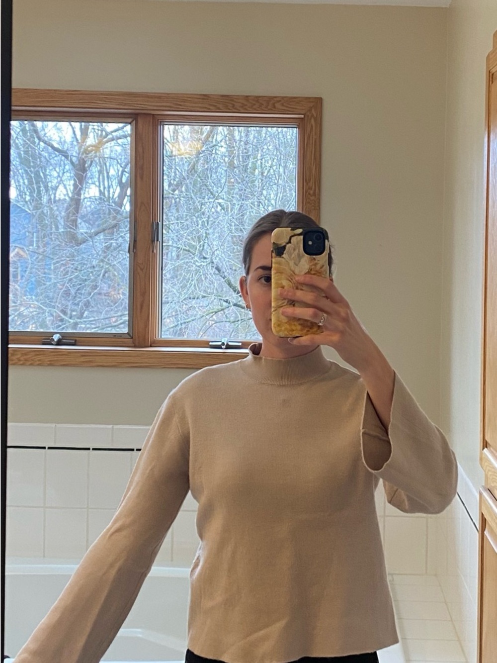 Women's Mock Neck Sweater in Beige